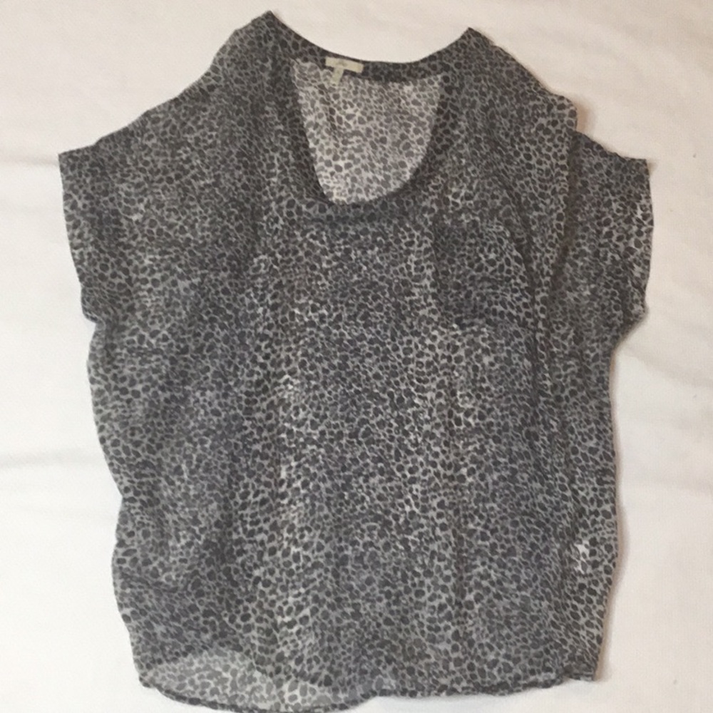Joie black animal print sheer blouse